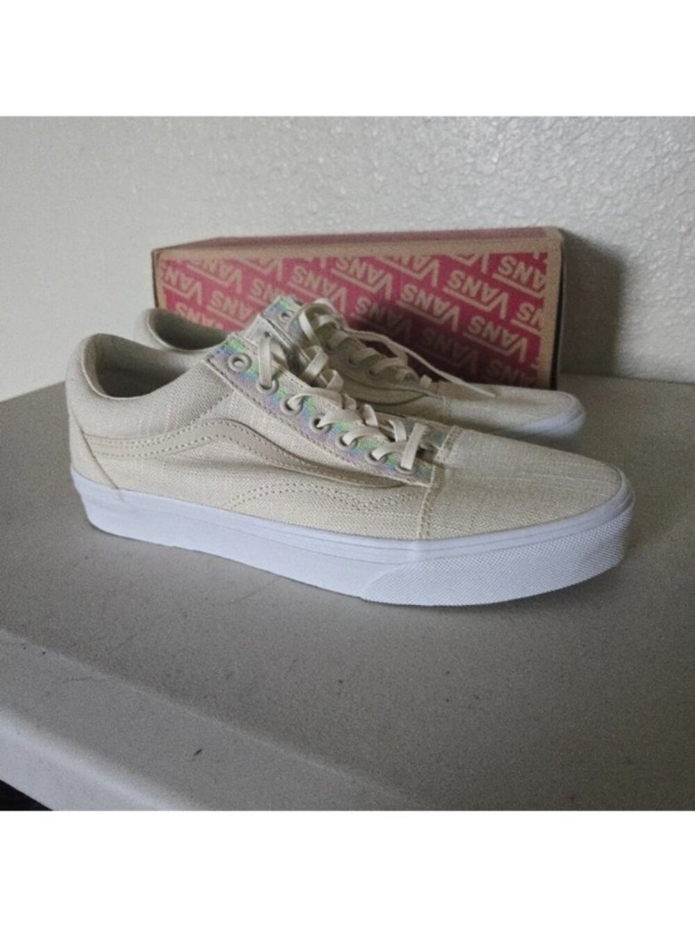 Vans Classic Old Skool Hemp Linen Women 9.5 Off White Textured Shoes New 0826 - Picture 7 of 8
